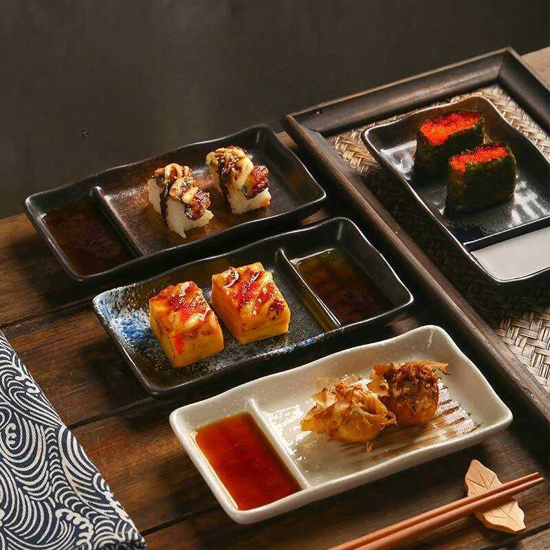 C Ceramic Partition Plate Creative Household Use Vinegar Plate Double Plate Cake Sushi Dessert Snac