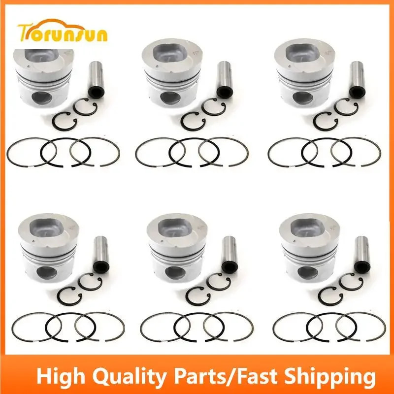 New 6 Sets STD Piston Kit With Ring 1-12111-745-0 Fit For Isuzu 6BB1 Engine 102MM