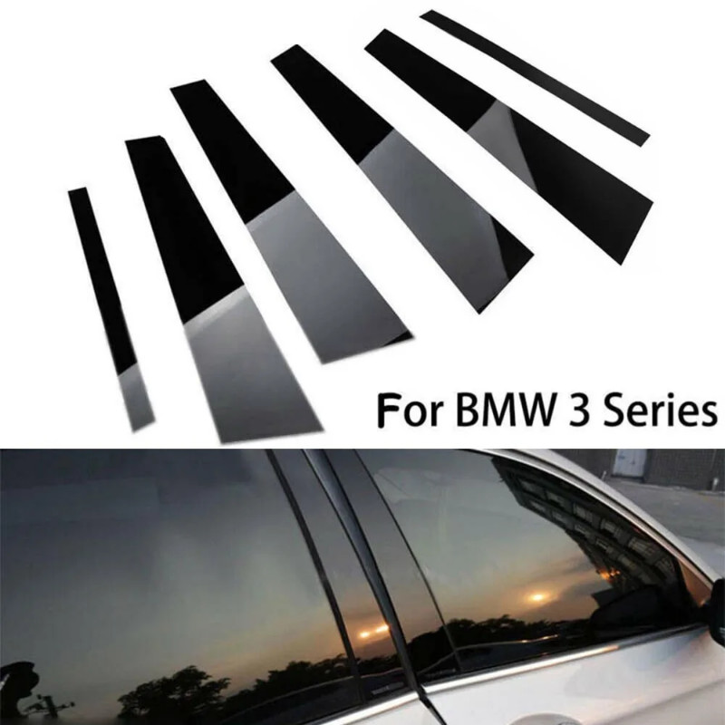 6* Car Window Casement Pillar Trim Reflective Black Bright For BMW F30 328i 335i Car Accessories Do