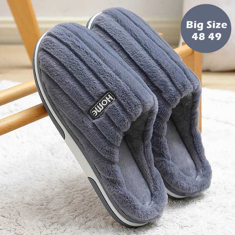 C Big Size 48 4 Men Home Slippers Winter Warm Plush Women Soft Furry Shoes Couples Casual Bedroom T