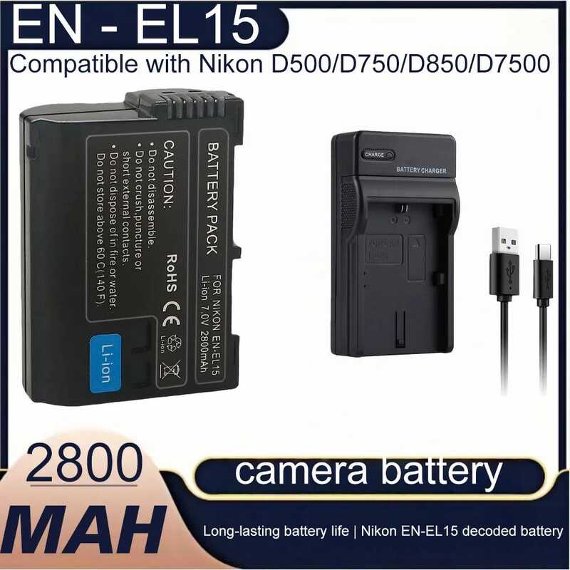C 28Mah En-El15a En-El15c El15 EN El15 Battery + Charger For Nikon D5, D610, D750, D8, D810, D850,