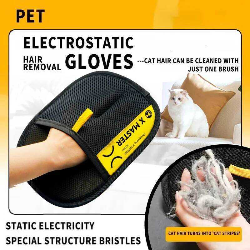 C Pet Hair Remover Gloves Electrostatic For Cats , Reusable Washable Grooming Glove With 2-In-1 T R