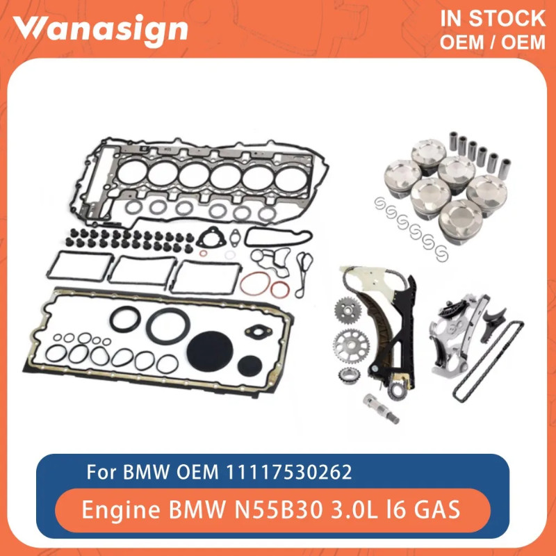 Engine Head Gasket Set Timing Chain Kit Piston & Ring Set Fit 3.0 L For BMW X3 X4 X5 X6 Z4 E82 E88