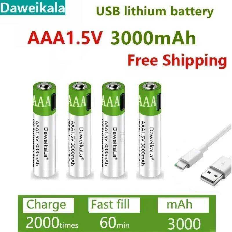 C Daweikala USB AAA Rechargeable Batteries 1.5V 3000Mah Li-Ion Battery For Remote Control Eelectric