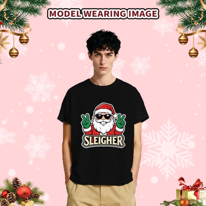 Santa Meet the Old Man Beyer Series ผู้ชายผู้หญิงสไตล์เดียวกันสไตล์โอเวอร์ไซส์