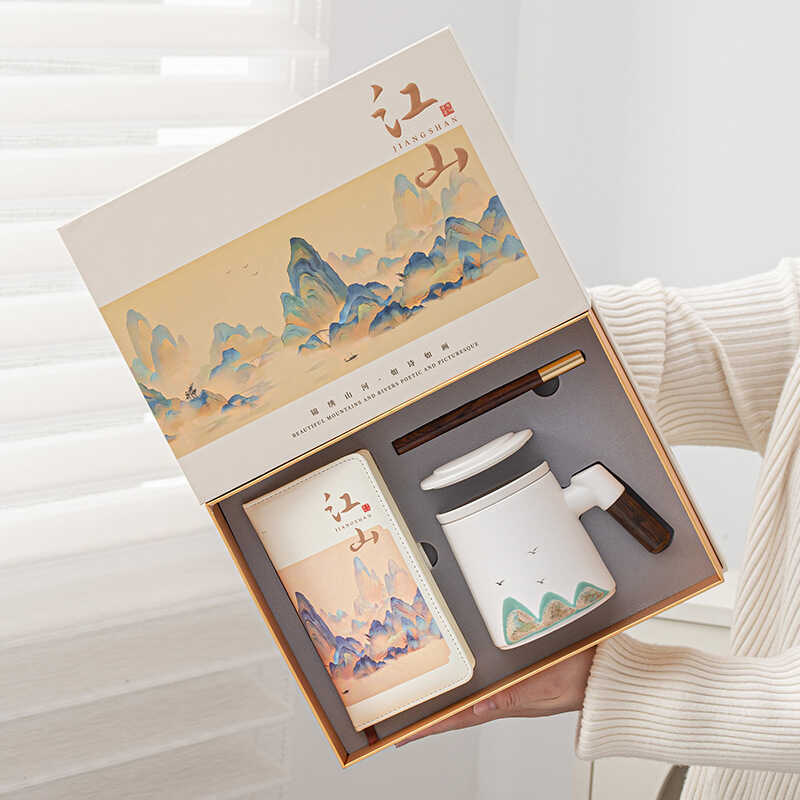 Qianli Jiangshan ชุดถ้วยสํานักงานเซรามิกทาสีด้วยมือพระราชวังต้องห้ามถ้วยน้ําสร้างสรรค์ทางวัฒนธรรมองค