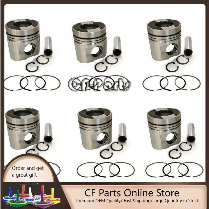 New 6 Sets STD Piston Kit With Ring 6151-32-2110 Fit For Komatsu 6D125 Engine 125MM