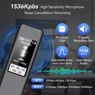 1536Kbps เครื่องบันทึกเสียงดิจิตอลปากการองรับ 128GB การ์ดดิจิตอลบันทึกเสียงเปิดใช้งานด้วยเสียงสามารถเล่นภายนอกแบบพกพาหนึ่งปุ่มยกเลิกสําหรับการสัมภาษณ์การประชุม
