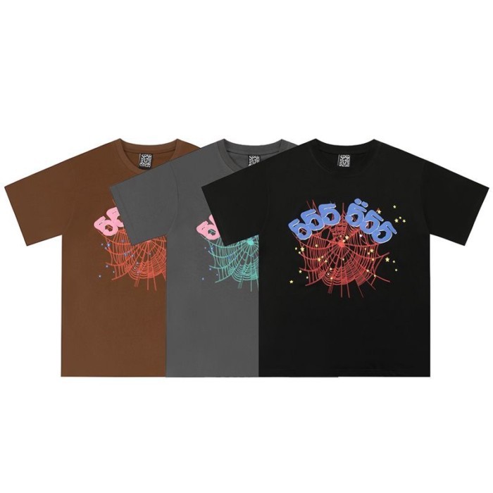 Sp5der โฟมพิมพ์เสื้อยืดแขนสั้นผู้ชาย Ins High Street เสื้อยืด Bottoming เสื้อผู้หญิงฤดูร้อน