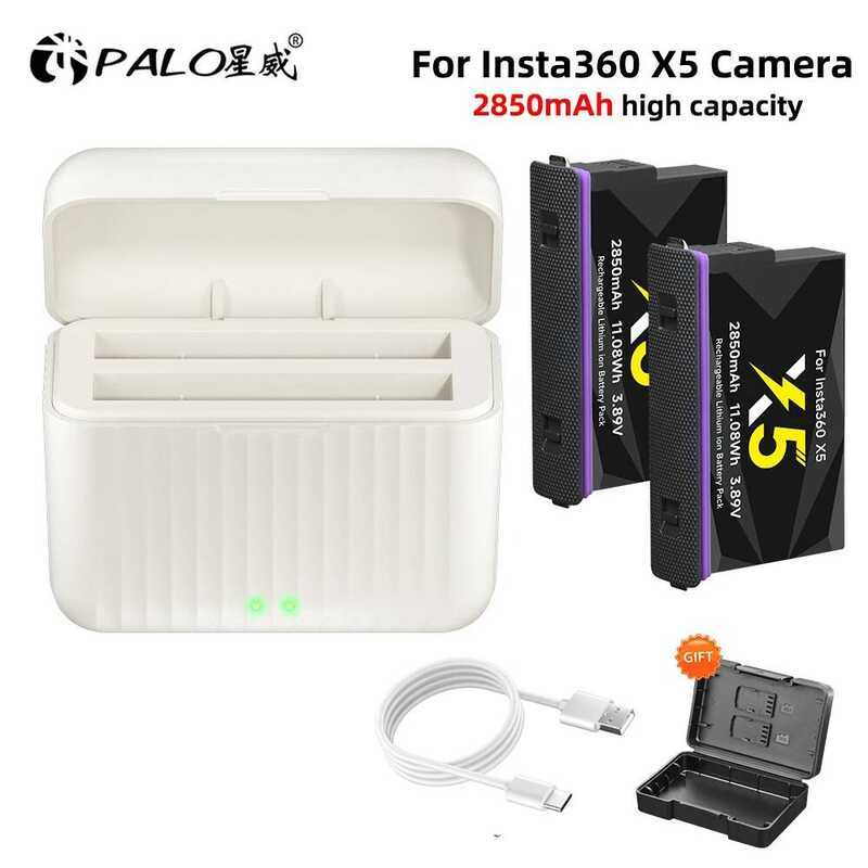 C PALO 2850Mah Battery For Insta360 X5 Camera Battery+Fast Charger Case Storage Box For Insta 360 X