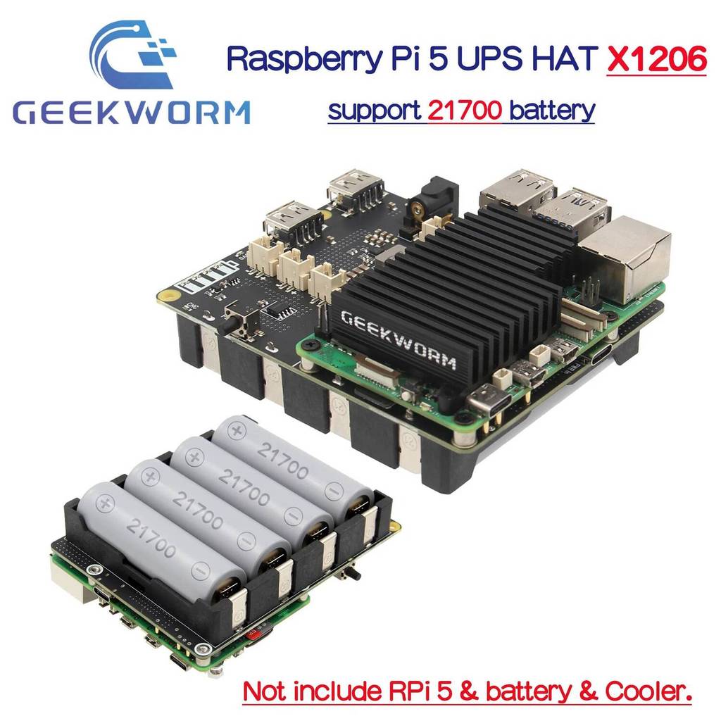 Geekworm X1206 21700 5V UPS & Power Management Board ใช้งานร่วมกับ 4 เซลล์ 21700 แบตเตอรี่สําหรับ Ra