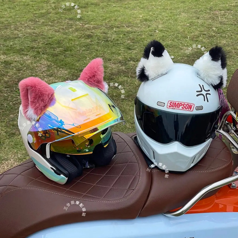 Motorcycle Helmet Decoration Cute Plush Cat Ears Motorbike Helmet Decoration Sticker Gift Black Whi