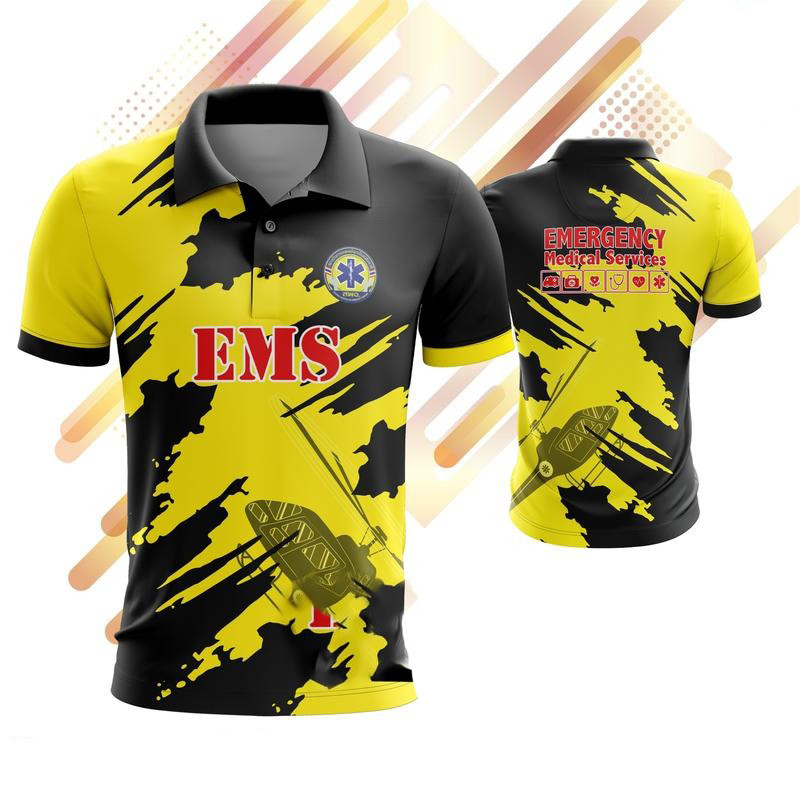 【SCHAO】เสื้อพิมพ์ลายคอปกโปโลเสื้อรองพื้นกู้ภัย 1669 1418 EMS เอเอ็มอาร์ อีเอ็มที เสื้อทํางานเหมาะสํา