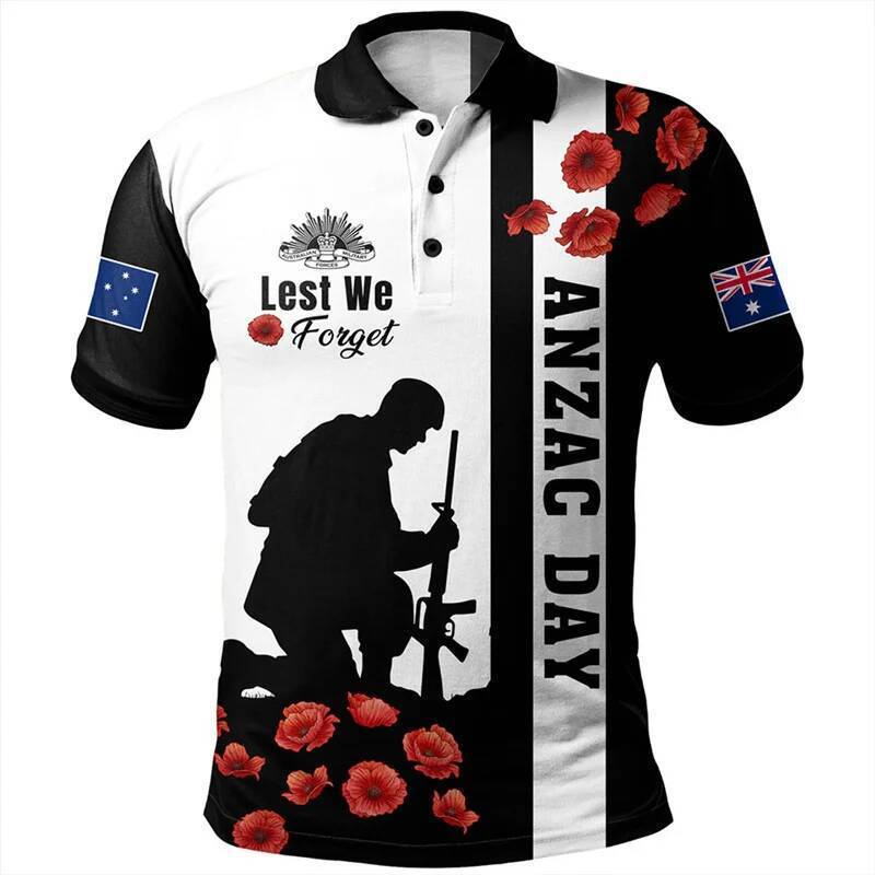 Lest เราลืม Anzac Day เสื้อโปโลผู้ชายเสื้อผ้า Street แขนสั้นเสื้อกอล์ฟ เมษายน 25 2025 ฤดูร้อนแฟชั่นป