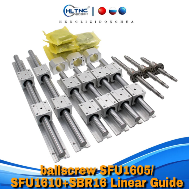 New PROMOTION 3axis 4axis 16mm ballscrew SFU1605/SFU1610+BK/BF12+3sets SBR16 Linear Guide rails for