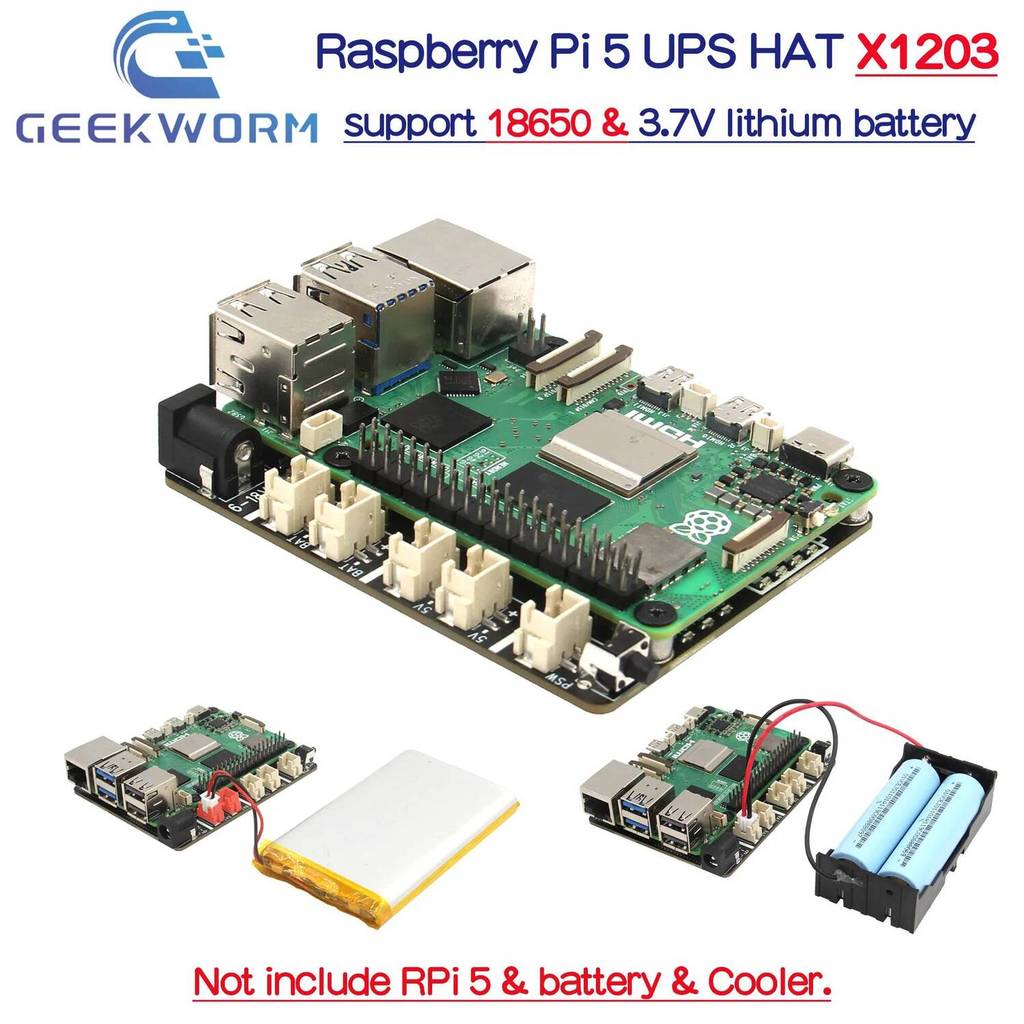 Geekworm X1203 UPS 5.1V 5A Shield & Power Management Board สําหรับ Raspberry Pi 5