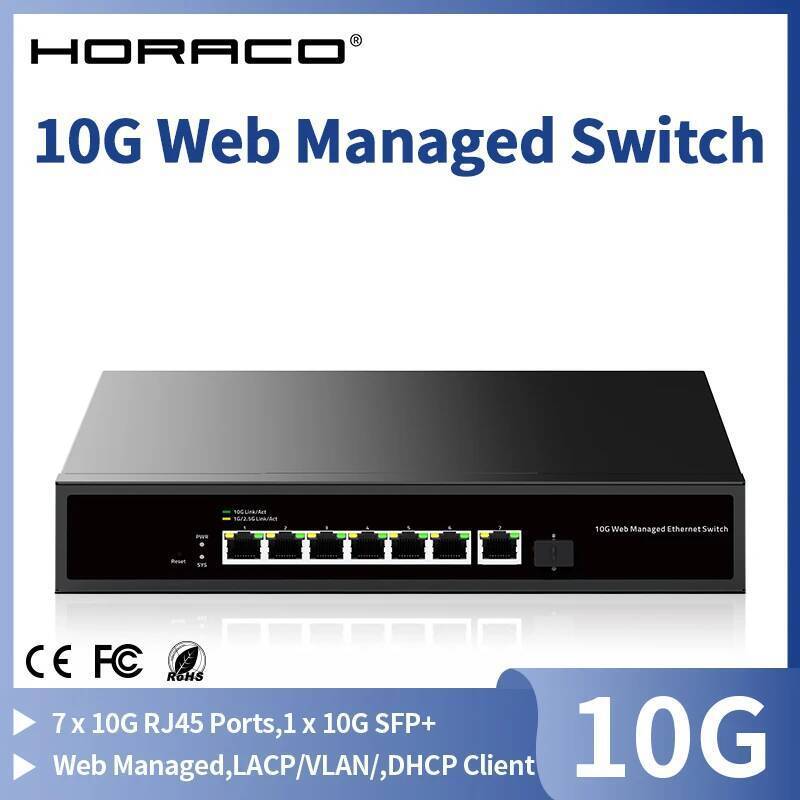 HORACO 10Gb Managed Switch 7 พอร์ต 10GBASE-T Network Switcher 10G SFP + Slot Uplink Web Managed Hub 