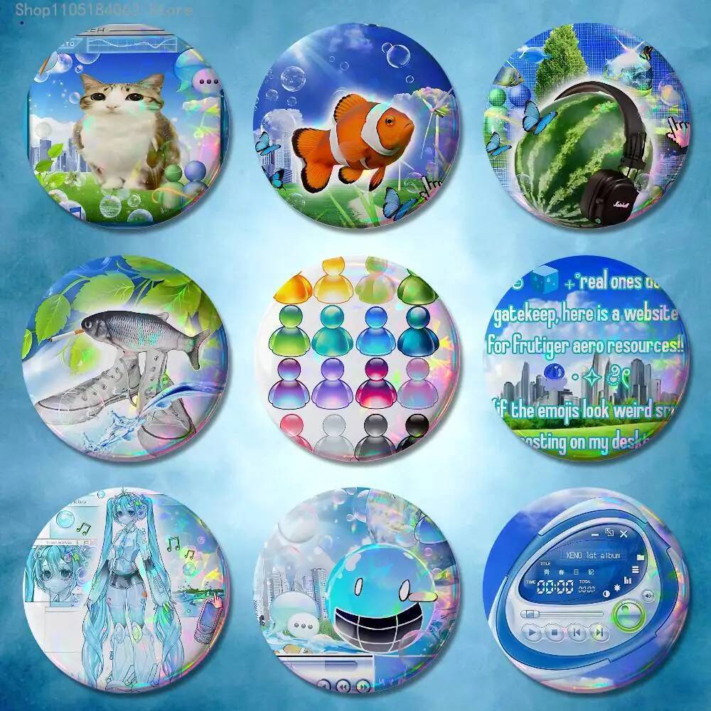 Frutiger Aero Art Badges ปุ่มรอบ Creative Pin เข็มกลัดป้ายกระเป๋าอุปกรณ์ตกแต่งแฟนเก็บเพื่อน