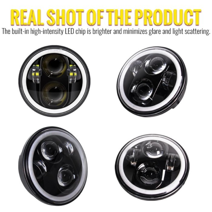 5.75" Angel Eye DRL  Parts Led Moto Headlight  Sportster 1200 72 48 883 Projector LED Chrome Round