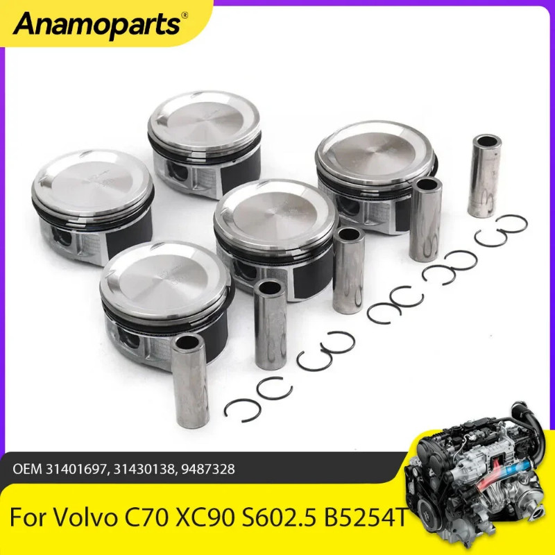 5x Engine Pistons With Rings Set Fit 2.5 L T B5254T L5 Gas For Volvo S40 S60 S80 C30 C70 XC90 2.5T
