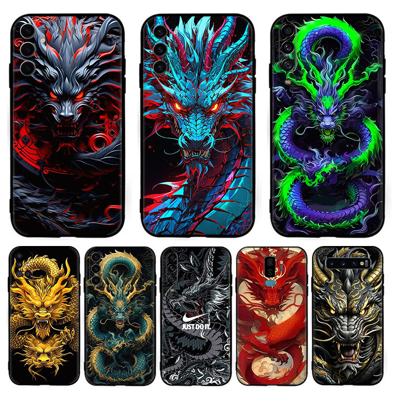 SAMSUNG มังกรจีนสําหรับSamsung S6 J730 J2 J5 J7 Pro Prime Core TPUนุ่มสีดําป้องกันกรณี