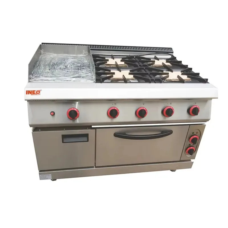 Commercial Kitchen Equipment Stainless Steel 4 Burner Gas Stove Range With Griddle and Electric Ove