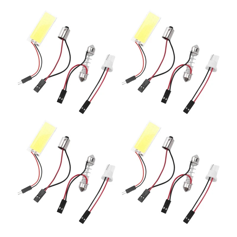 4X T10 501 W5W BA9S Festoon Dome Interior 36 LED COB Adapter Panel Light Bulb DC12V Pure White