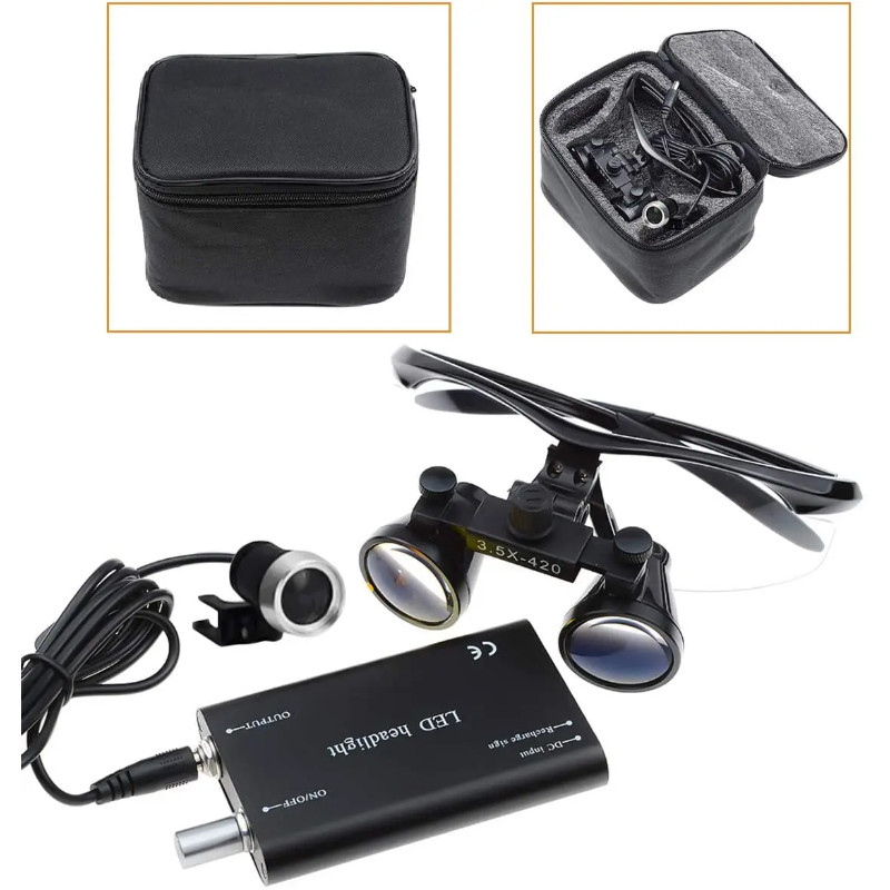 Surgical Magnifiers  3.5X DentaL Medical Binoculars with Headlight Lamp (Black)