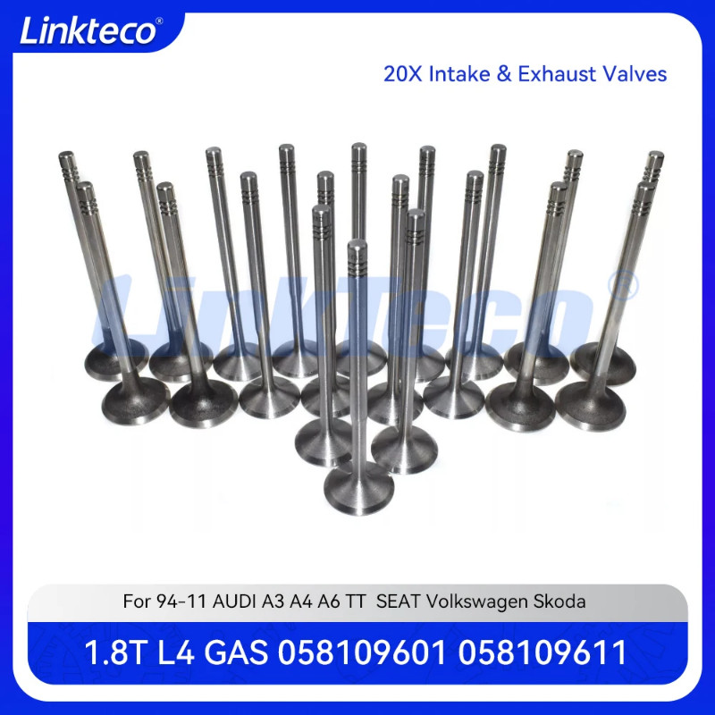 20X Intake & Exhaust Valves Fit 1.8 L T L4 GAS For 94-11 1.8T AUDI A3 A4 A6 CABRIOLET TT SEAT Skoda