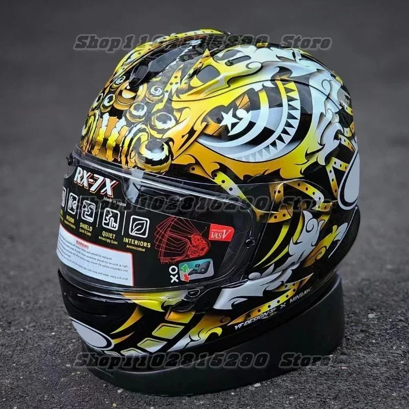 RX-7X Lion Gold Motorcycle Helmet RX7X Full Face Helmet RX-7X Corsair-X RX-7V Casco Size M-XXL Japa