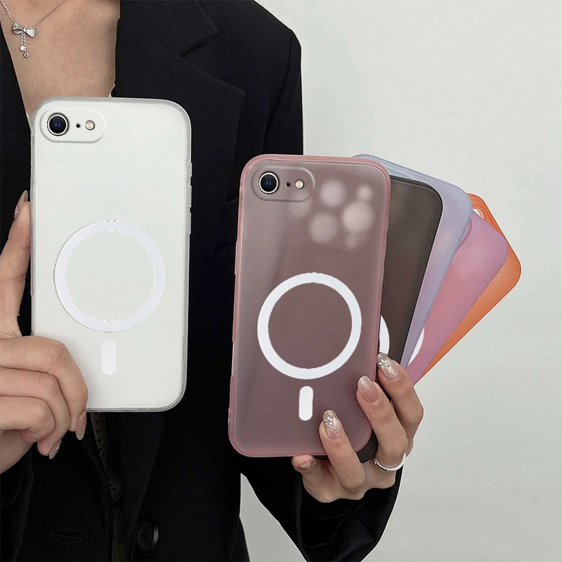เหมาะสําหรับ iPhone 6 7 8 6s plus เคสโทรศัพท์ frosted สีขาวแม่เหล็กชาร์จไร้สายป้องกันกรณี MSTC02