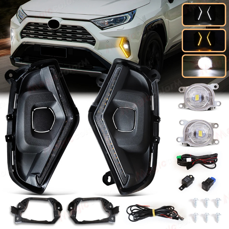 Front LED Fog Lights For Toyota RAV4 RAV 4 2019-2025 Daytime Running Light Fog Lamp Assembly Drivin