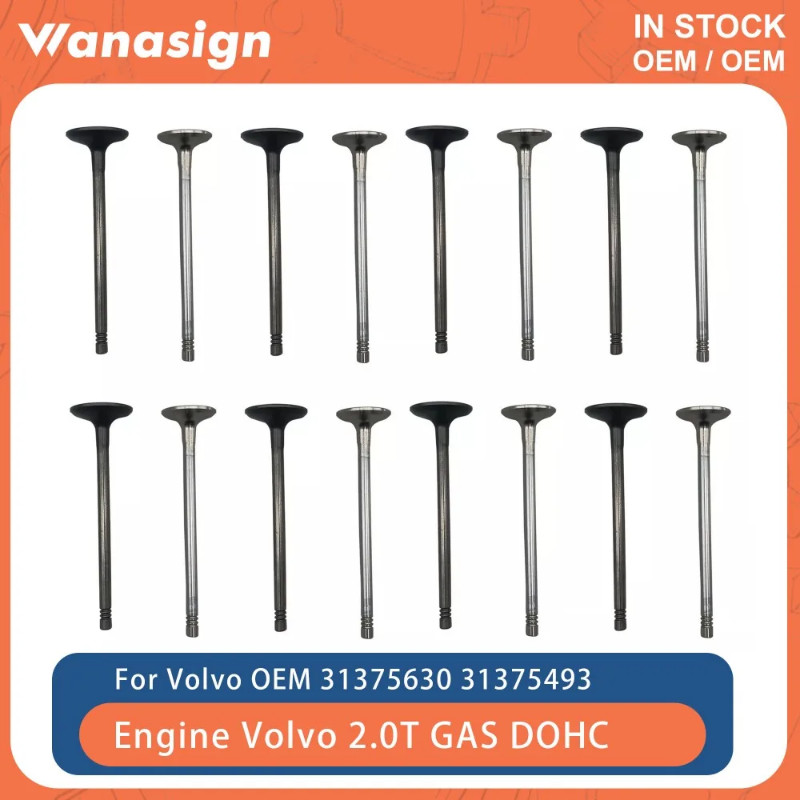 16PCS Engine Intake Exhaust Valve Set Fit 2.0 T For Volvo S60 V60 V90 XC40 XC60 XC90 2.0T GAS DOHC