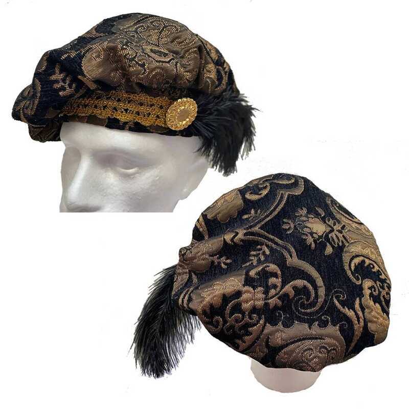 C New !!! Medieval 15Th Century Renaissance Tudor Elizabethan Revolutionary Black And Gold Brocade