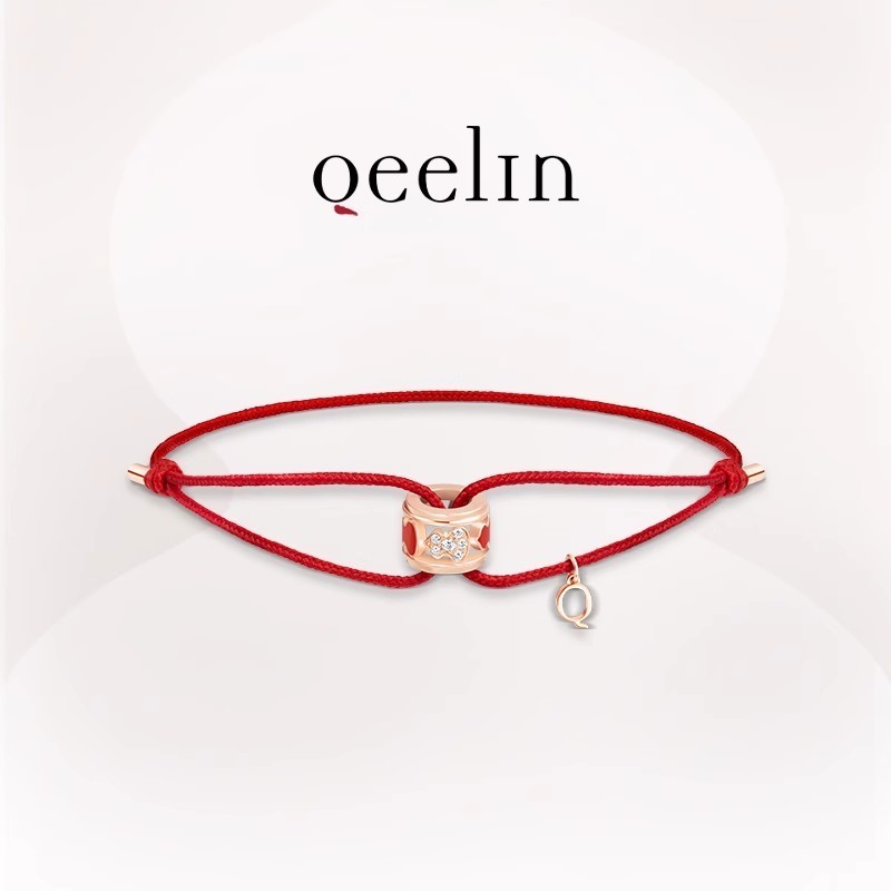 [พร้อมกล่องบรรจุภัณฑ์] Qeelin Wulu Series สร้อยข้อมือสตริงสีแดงขนาดเล็กแบบเชือกทอง 18K