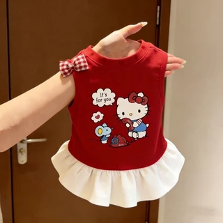 [ขายร้อน] เสื้อผ้าสัตว์เลี้ยงแมวน่ารักการ์ตูนโบว์เสื้อกั๊กกระโปรง