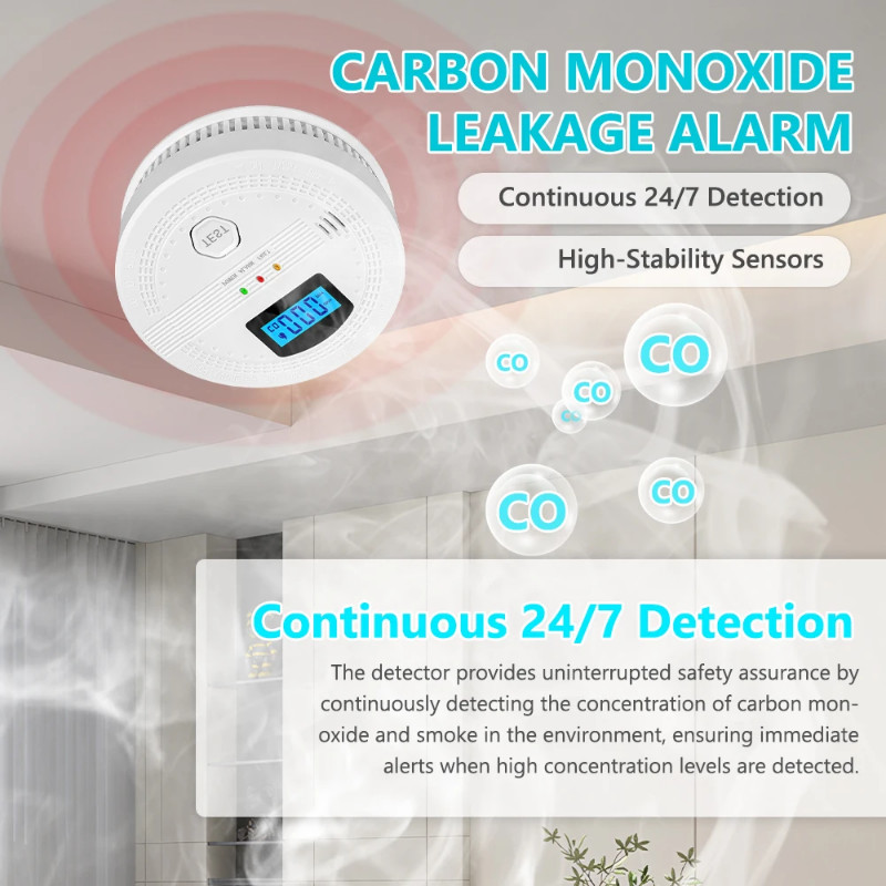 Carbon Monoxide Smoke Detector Electrochemical Sensor Smoke Detector Digital Display Sound and Ligh