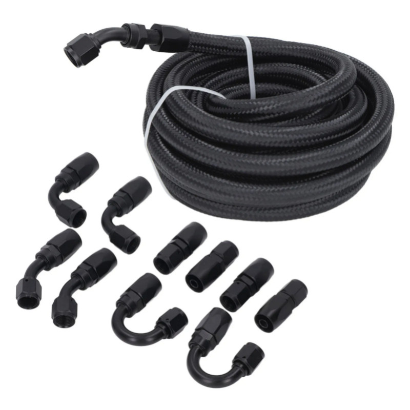 6AN Fuel Line Fitting Kit 20ft Hose Fitting Aluminum Black Anodized 500 Psi  for Car Ship Fuel Hose