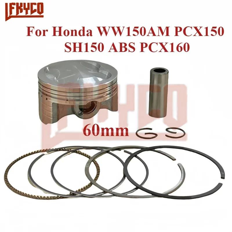 60mm Motorcycle Piston Rings Kit for Honda WW150AM PCX150 SH150 ABS PCX160 PCX Vario160cc Pin 14mm