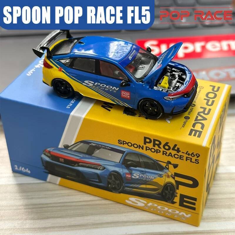 POPRACE 1/64 SPOON NSX-R GT MACAU GP FL5 โลหะผสมมอเตอร์รถ Diecast รุ่นของเล่นรถคอลเลกชันเด็กคริสต์มา