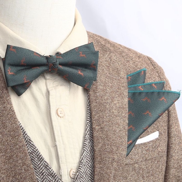[Bow Tie+Handkerchief] British Retro Bow Tie Men Bow Tie เจ้าบ่าวแฟชั่น Yuppie สีอินเทรนด์
