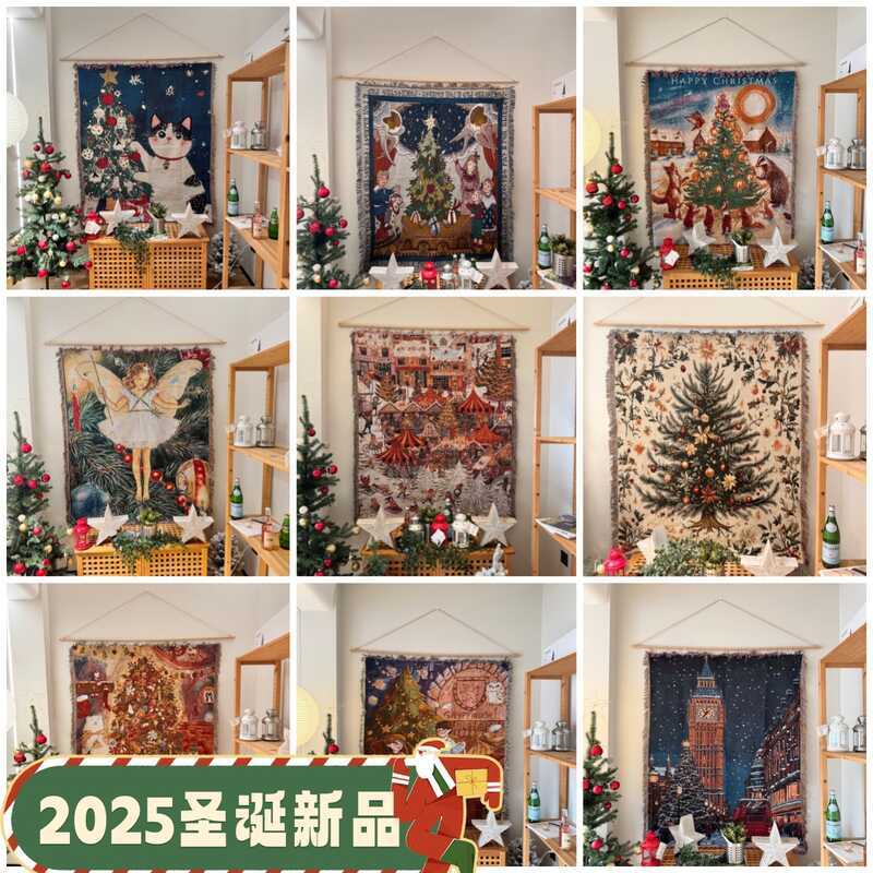 WB OZON รัสเซีย Happy Christmas New Year โซฟาผ้าห่ม Tapestry