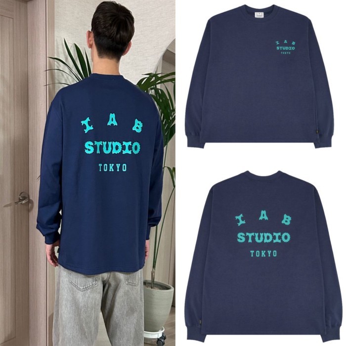 IAB STUDIO เสื้อยืดแขนยาวพิมพ์ลายเกาหลีสําหรับผู้ชายและผู้หญิงฤดูใบไม้ผลิและฤดูใบไม้ร่วงผ้าฝ้ายแท้คุ