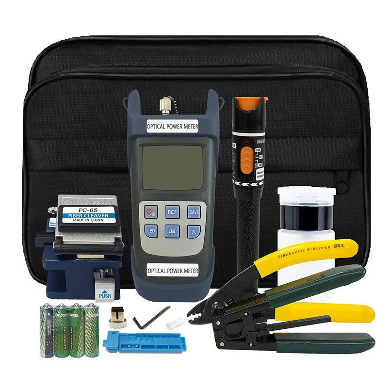 Fiber Optic Tool Kit Package Fusion Splicer Cold Splicing Kit Toolbox Optical Power Meter Red Light