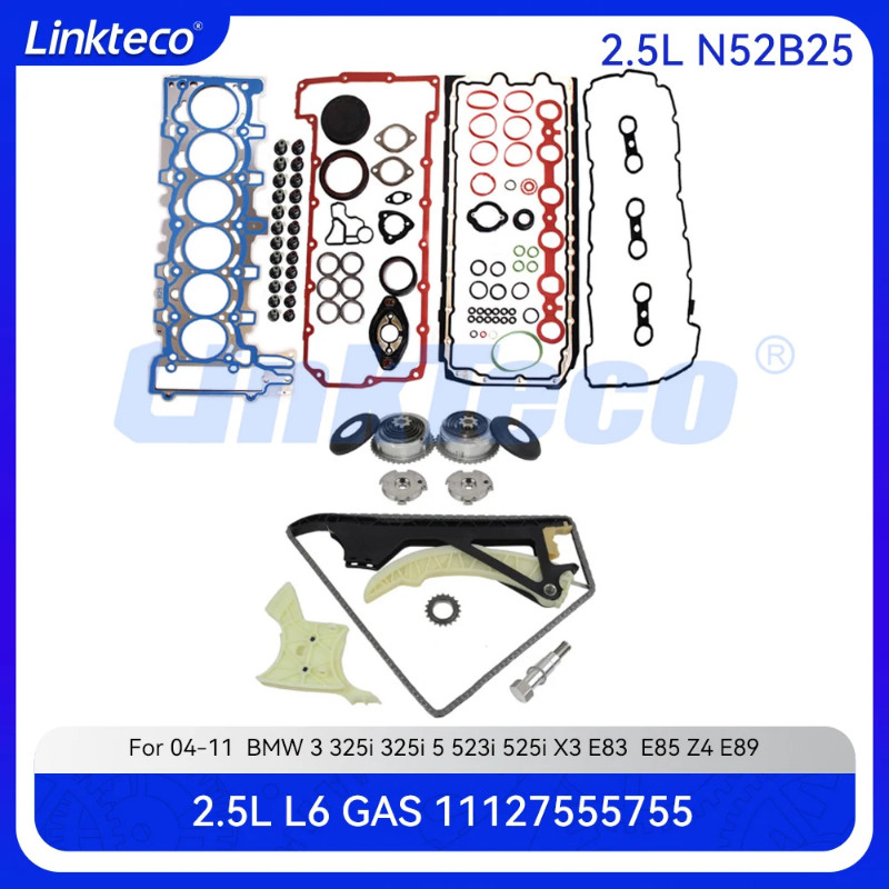 Engine Cylinder Head Full Gasket Set Timing chain Kit & VVT gear Fit 2.5 L T L6 GAS N52B25 For 04-1