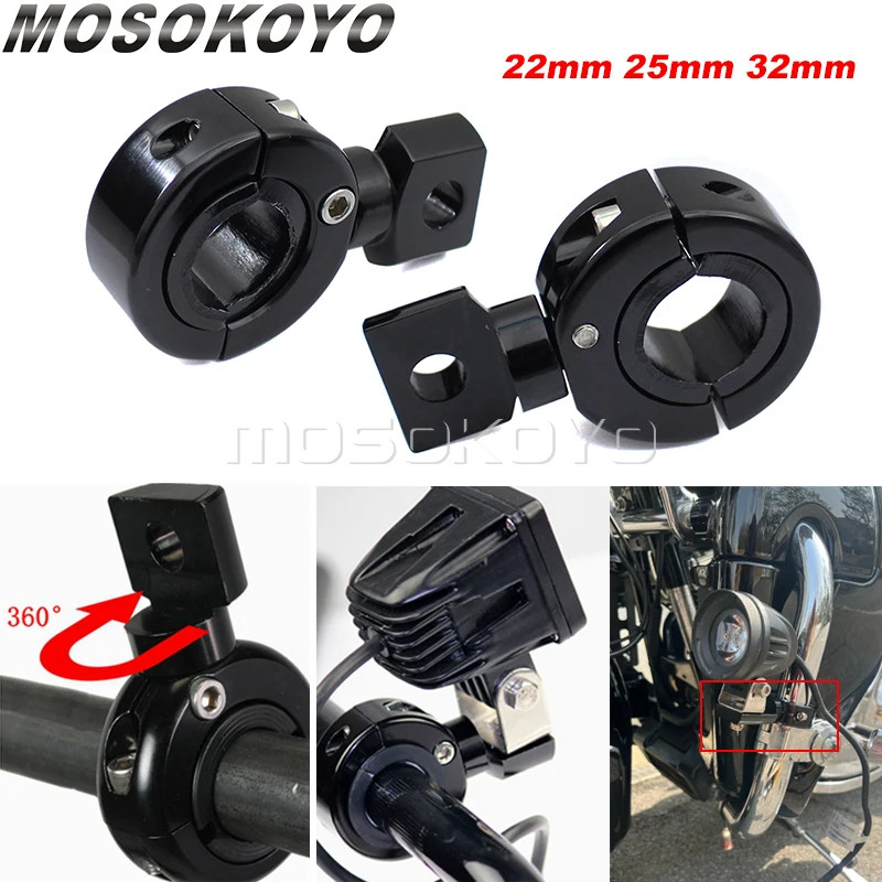 2pcs Motorcycle 1-1/4" Fog Light Bracket Spotlight Clamp Holder for 32mm 25/22mm Crash Bar Engine G