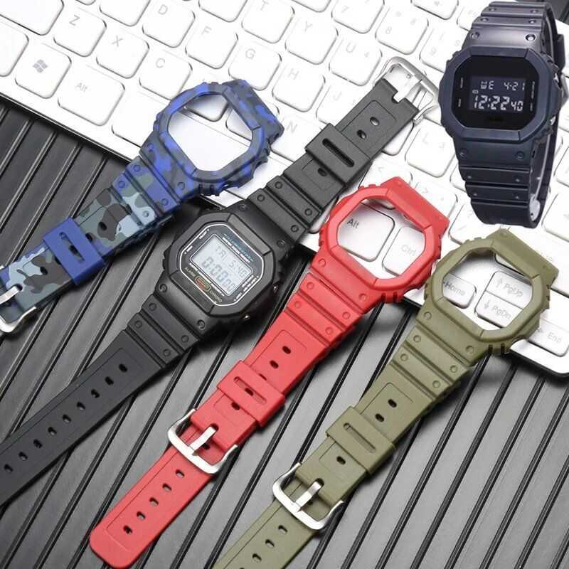 C สายนาฬิกาเรซินลายพรางพร้อมเคสเหมาะสำหรับเรือน Dw5600 Dw5025 Gwx-5600C