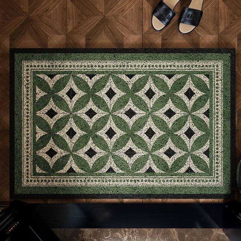 C C Vintage Geometric Pattern Wire Loop Door Mat Non-Slip Wear-Resistant Entrance Rug For Home Porc