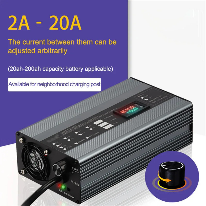 20A Adjustable Charger 48V 58.4V 72V 60V 67.2V 84V 87.6V Li-ion Lifepo4 Lithium Battery Charger Cur