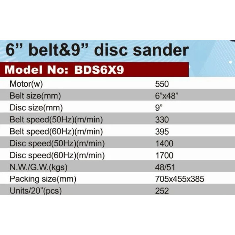 BDS6X9 Belt Disc Sander With Large Table And The Sandpaper For Sale